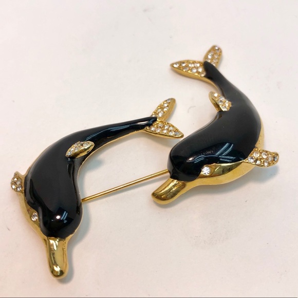 KJL Dolphin enamel vintage double stick pin - Picture 2 of 6